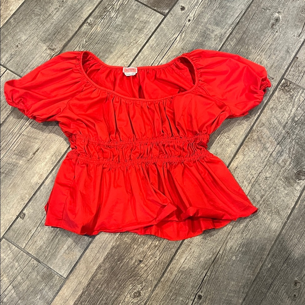 Kate Spade Riviera smocked  Poplin peplum top - Picture 2 of 3